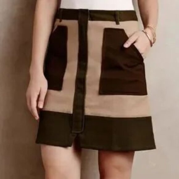 ANTHROPOLOGIE Colorblock Utility Miniskirt with Pockets Earth Tones - Picture 3 of 10